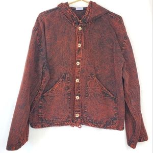 Vintage Seabreeze 100% Cotton Acid Wash Hooded Button-Up Jacket with Pockets